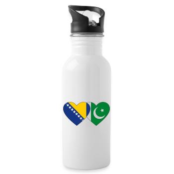 Bosnia Pakistan Flag Heart - Water bottle with straw - white - Right