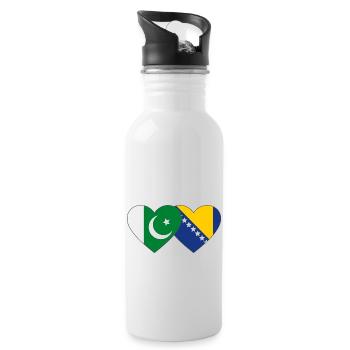 Pakistan Bosnie drapeau coeur - Gourde avec paille intégrée - blanc - Droite