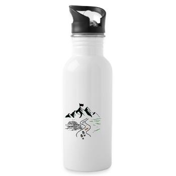 Wandern - Bergdesign mit Wanderweg - Trinkflasche mit integriertem Trinkhalm - Weiß - Rechts