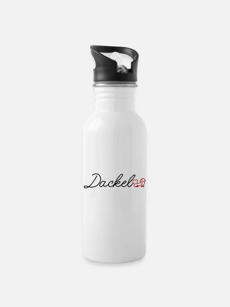Herz Hund Linienkunst - Trinkflasche mit integriertem Trinkhalm - Weiß