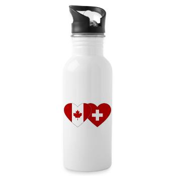 Kanada Schweiz Flagge Herz - Trinkflasche mit integriertem Trinkhalm - Weiß - Rechts