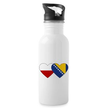 Polen Bosnien Flagge Herz - Trinkflasche mit integriertem Trinkhalm - Weiß - Rechts