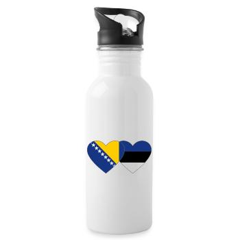 Bosnia Estonia Flag Heart - Water bottle with straw - white - Right