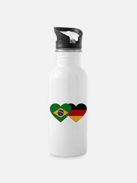 Brasilien Deutschland Flagge Herz - Trinkflasche mit integriertem Trinkhalm - Weiß