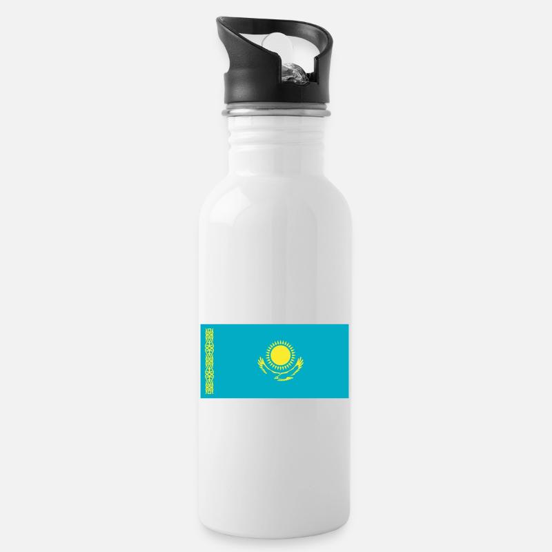 Kazakhstan Flag / Drapeau Kazakhstan - Water bottle with straw - white