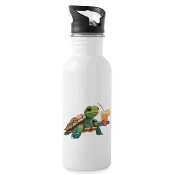 Tortue avec boisson à la main - Gourde avec paille intégrée - blanc - Droite