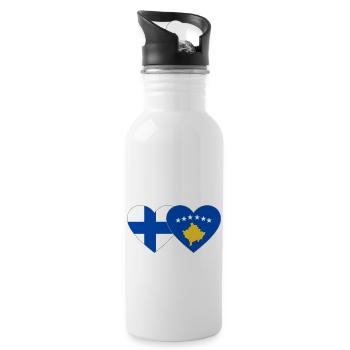 Finlande Kosovo Drapeau Coeur - Gourde avec paille intégrée - blanc - Droite