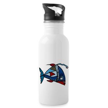 Fisch - Trinkflasche mit integriertem Trinkhalm - Weiß - Rechts