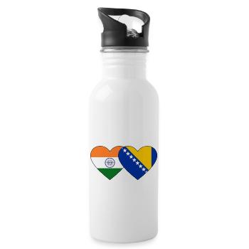 Indien Bosnien Flagge Herz - Trinkflasche mit integriertem Trinkhalm - Weiß - Rechts