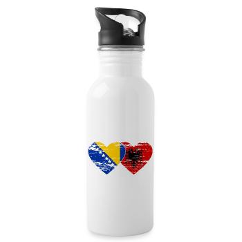 Bosnien Albanien Flagge Herz used - Trinkflasche mit integriertem Trinkhalm - Weiß - Rechts