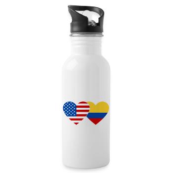 USA Colombia Flag Heart - Water bottle with straw - white - Right