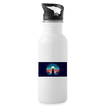 Cat Moon - Water bottle with straw - white - Right