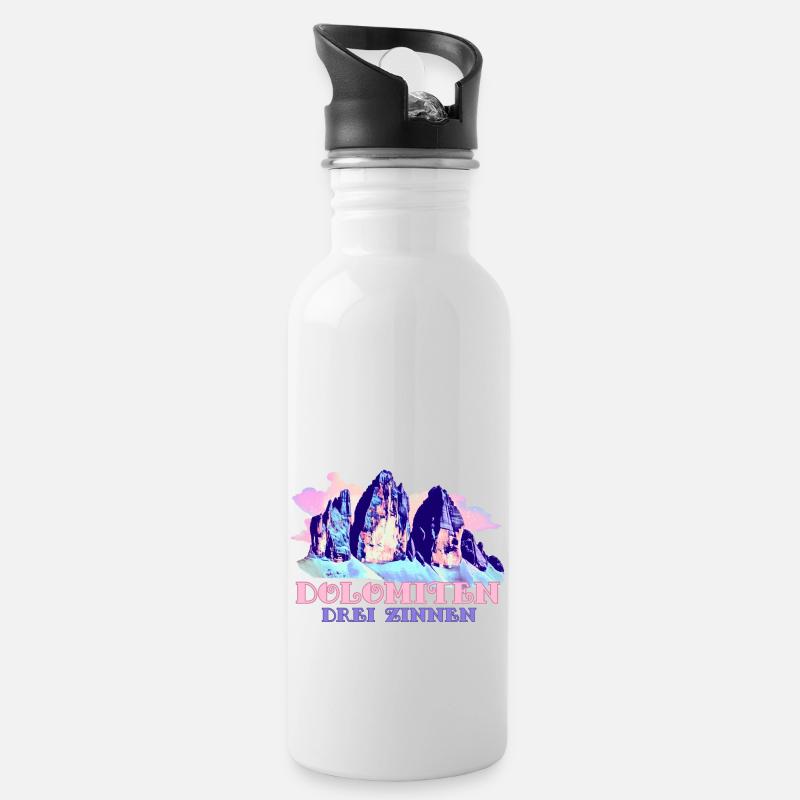 Dolomiten Drei Zinnen Tre Cime di Lavaredo Wandern - Trinkflasche mit integriertem Trinkhalm - Weiß