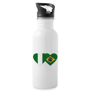 Nigeria Brazil Flag Heart - Water bottle with straw - white - Right