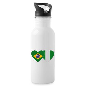 Brésil Nigeria Drapeau Coeur - Gourde avec paille intégrée - blanc - Droite