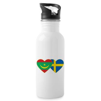 Mauritania Sweden Flag Heart - Water bottle with straw - white - Right