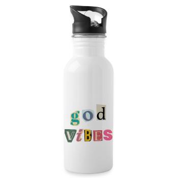"God Vibes T-Shirt - Positive gifts Designs” - Water bottle with straw - white - Right
