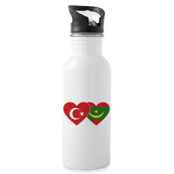 Turkey Mauritania Flag Heart - Water bottle with straw - white - Right