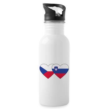 Tschechien Slowenien Flagge Herz - Trinkflasche mit integriertem Trinkhalm - Weiß - Rechts