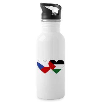 République tchèque Palestine Drapeau Coeur - Gourde avec paille intégrée - blanc - Droite