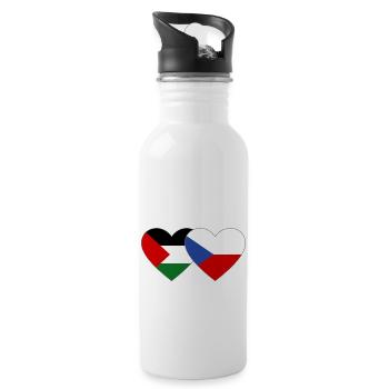 Palestine Czech Republic Flag Heart - Water bottle with straw - white - Right