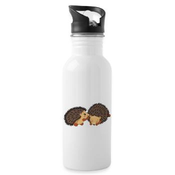 Zwei niedliche Igel - Trinkflasche mit integriertem Trinkhalm - Weiß - Rechts