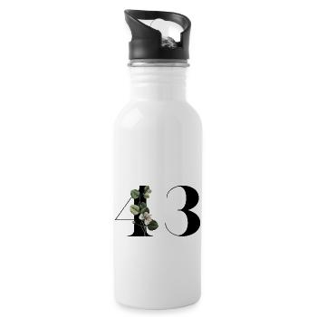 Nummer 43 Blumengrün - 43. Blumengeburtstag - Trinkflasche mit integriertem Trinkhalm - Weiß - Rechts