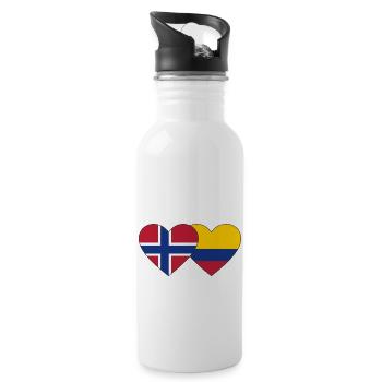 Norway Colombia Flag Heart - Water bottle with straw - white - Right