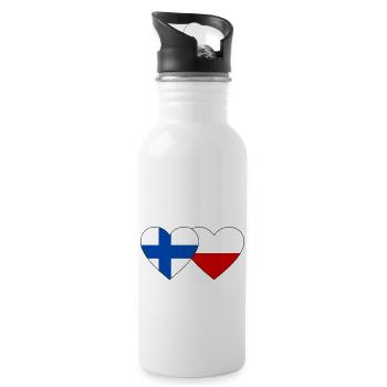 Finnland Polen Flagge Herz - Trinkflasche mit integriertem Trinkhalm - Weiß - Rechts