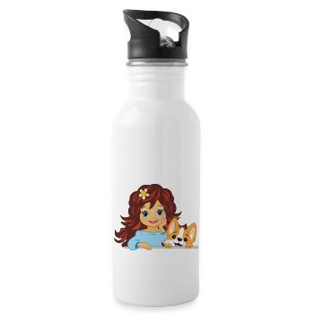 Cute beautiful little girl with corgi dog - Water bottle with straw - white - Right
