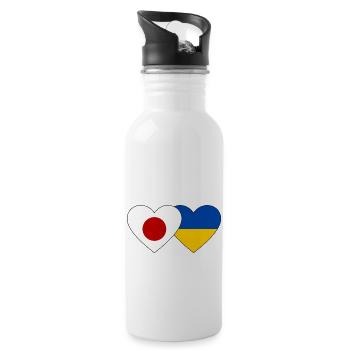 Japan Ukraine Flag Heart - Water bottle with straw - white - Right