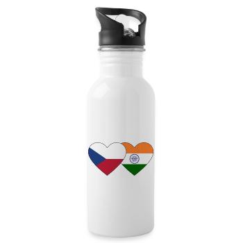 Tschechien Indien Flagge Herz - Trinkflasche mit integriertem Trinkhalm - Weiß - Rechts