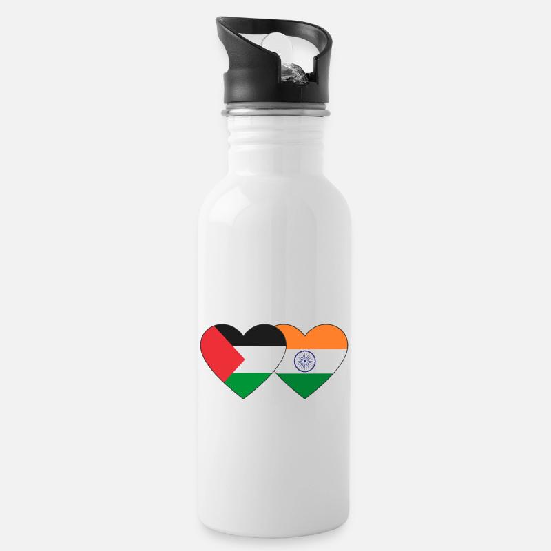 Drapeau de la Palestine et de l’Inde - Gourde avec paille intégrée - blanc