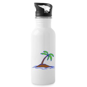 Palm Tree Island Tree Beach Holiday Coconut Sea Cool - Water bottle with straw - white - Right