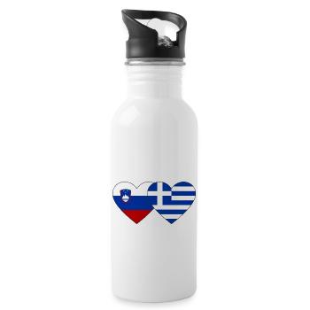 Slovenia Greece Flag Heart - Water bottle with straw - white - Right