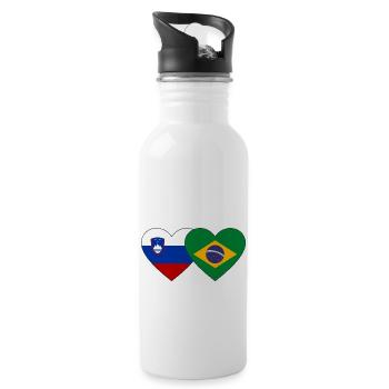Slovenia Brazil Flag Heart - Water bottle with straw - white - Right