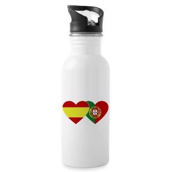 Espagne Portugal Drapeau Coeur - Gourde avec paille intégrée - blanc - Droite