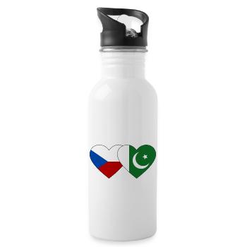 Czech Republic Pakistan Flag Heart - Water bottle with straw - white - Right