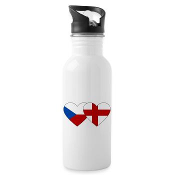 Czech Republic England Flag Heart - Water bottle with straw - white - Right