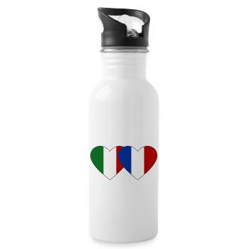 Italy France Flag Heart - Water bottle with straw - white - Right