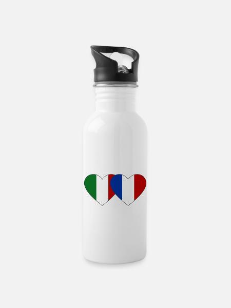 Italie France Drapeau Coeur - Gourde avec paille intégrée - blanc