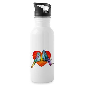 Bunte Vögel - Trinkflasche mit integriertem Trinkhalm - Weiß - Rechts