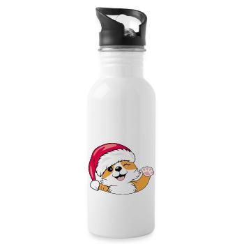 Chien Santa Corgi agitant la main - Gourde avec paille intégrée - blanc - Droite