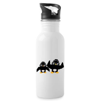 2 Penguins Bodybuilder Sunglasses Headphones Team - Water bottle with straw - white - Right
