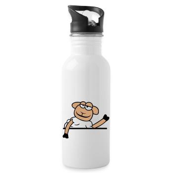 Schaf Winkt Hinter Mauer Zaun Schild Cool Lächeln - Trinkflasche mit integriertem Trinkhalm - Weiß - Rechts