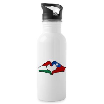Hungary Taiwan Flag Hands Heart Shape - Water bottle with straw - white - Right