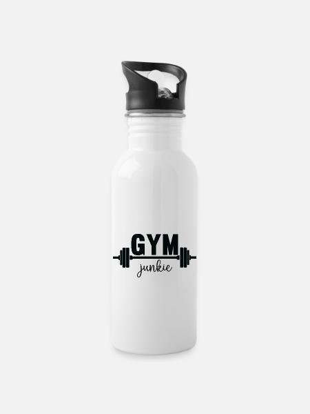 Gym junkie - Trinkflasche mit integriertem Trinkhalm - Weiß