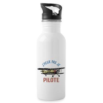 J'peux pas je pilote - Cadeau rétro avion - Gourde avec paille intégrée - blanc - Droite