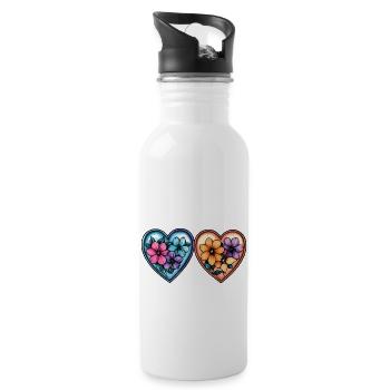 Coeurs Amour Fleurs - Gourde avec paille intégrée - blanc - Droite