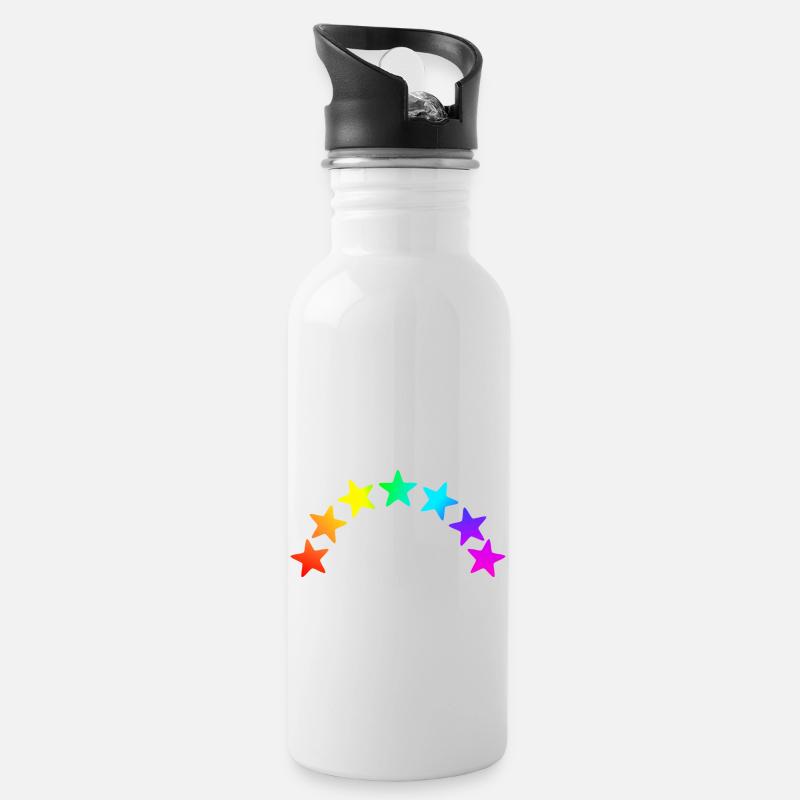 bunte Sterne - Regenbogen Farbverlauf - Trinkflasche mit integriertem Trinkhalm - Weiß